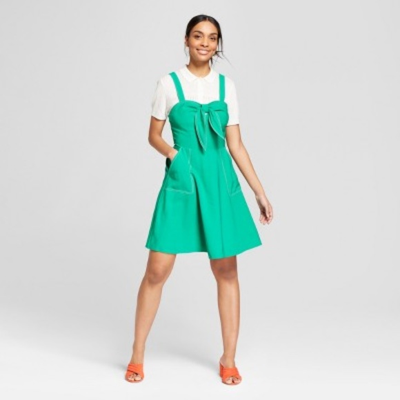 green tie front dress